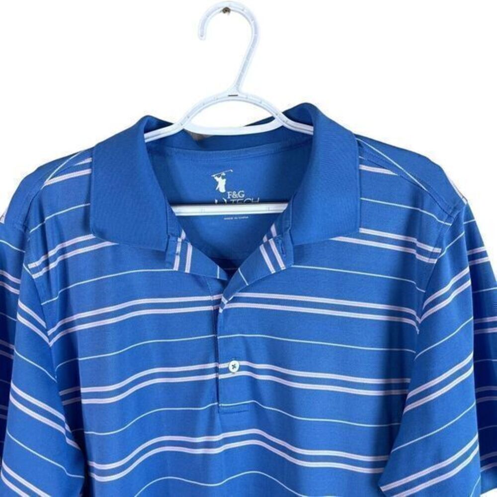 F&G Tech Golf Polo Shirt Mens XL Blue Wicking S/S Polyester Spandex Stretch
